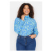 Trendyol Curve Blue Floral Print Knitted Body with Snap fastener
