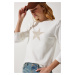 Happiness İstanbul Women's Ecru Star Printed Knitted Blouse