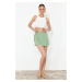 Trendyol Limited Edition Mint Double Breasted Buckle Detailed Woven Short Skirt