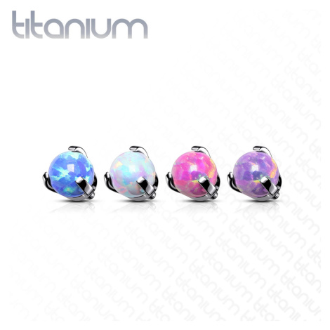Hlavička z titánu, gulička v puzdre, syntetický opál, závit, rôzne farby, 4 mm - Farba piercing: