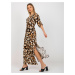 Beige and black midi dress with leopard pattern and tie