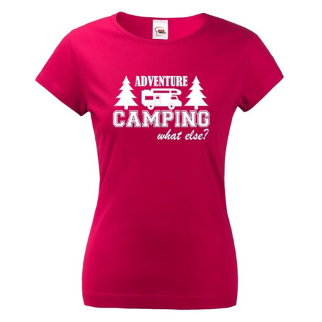 Dámske tričko s karavanom - Adventure Camping what else?