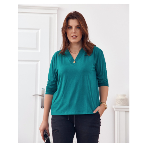 Classic green blouse with V-neck FASARDI