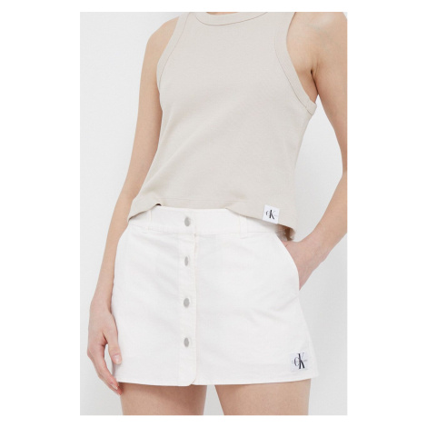 Sukňa Calvin Klein Jeans biela farba, mini, rovný strih