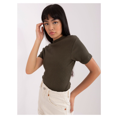 Khaki fitted ribbed blouse