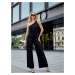 Elegant one-shoulder overall with wide legs in black