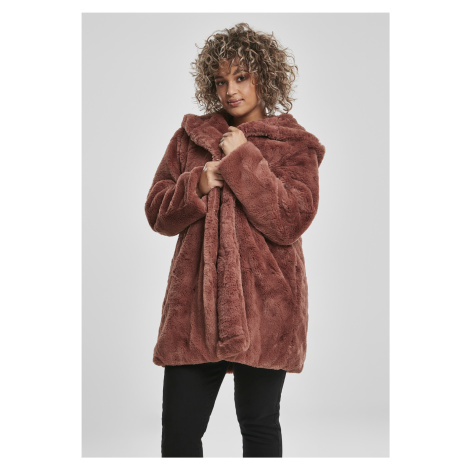 Dámsky kabát Urban Classics Hooded Teddy Coat darkrose