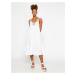 Koton Crochet Detailed Midi Dress with Straps and Ruffles.