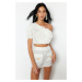 Trendyol Ecru Crop Woven Ruffled One-Shoulder 100% Cotton Blouse