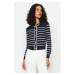 Trendyol Navy Blue Striped Buttoned Jacket-Look Knitwear Cardigan