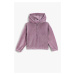 Koton Ribbed Velvet Half Zipper Detailed Hooded Sweatshirt