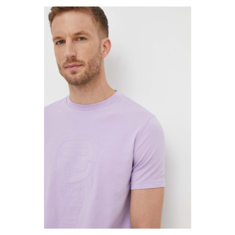 Bavlnené tričko Karl Lagerfeld fialová farba, s potlačou