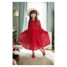 N8712 Dewberry Princess Model Girls Dress with Hat & Lace-RED