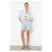 Trendyol Light Blue 100% Tencel™ Pleated High Waist Denim Shorts