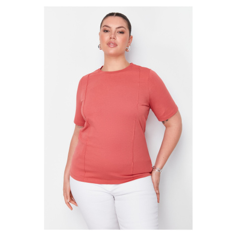 Trendyol Curve Basic 100% Cotton Knitted T-shirt with Tile Stitching Detail