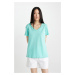 DEFACTO Regular Fit V Neck Basic Short Sleeve T-Shirt