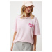 Happiness İstanbul Women's Pink Printed Oversize Knitted T-Shirt