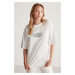 GRIMELANGE Janna Women's City Themed Front and Back Print Detail Oversize Fit Crew Neck White / 