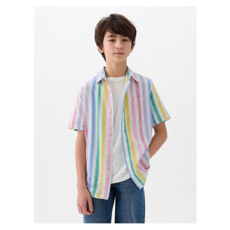 Bielo-fialová chlapčenská pruhovaná košeľa s prímesou ľanu GAP