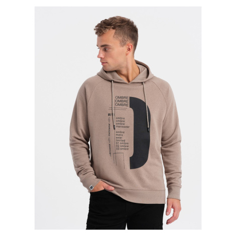 Ombre Men's printed HOODIE sweatshirt - dark beige