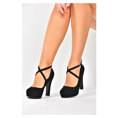 Fox Shoes Women's Black/Black Nubuck Platform Heels Shoes