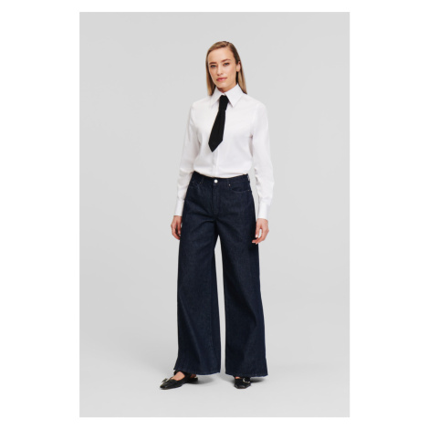 Džínsy Karl Lagerfeld Mid Rise Wide Leg Denim Pants Dark Blue Denim