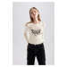 DEFACTO Fitted Crew Neck Printed Ribbed Camisole Long Sleeve T-Shirt