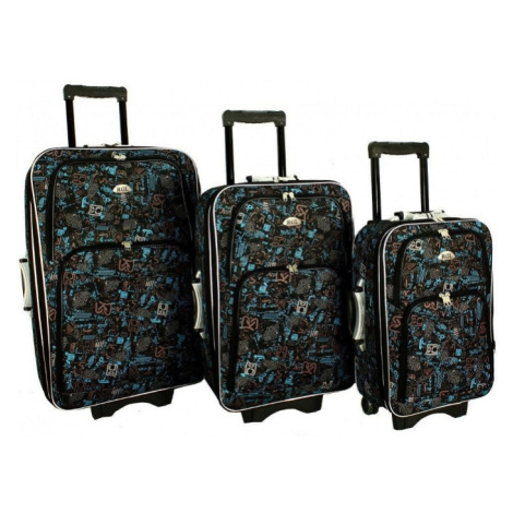 Sada 3 modro-čiernych cestovných kufrov "Mozaika" - M, L, XL