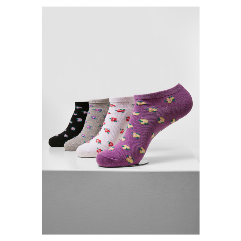 Floral Invisible Socks Recycled Yarn 4-Pack Grey+Black+White+Lilac Urban Classics
