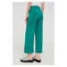 Vlnené nohavice Answear Lab dámske, zelená farba, široké, vysoký pás