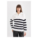 DEFACTO Relax Fit Striped Half Zipper Thessaloniki Fabric Sweater