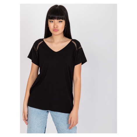 Black viscose casual blouse with cut-outs