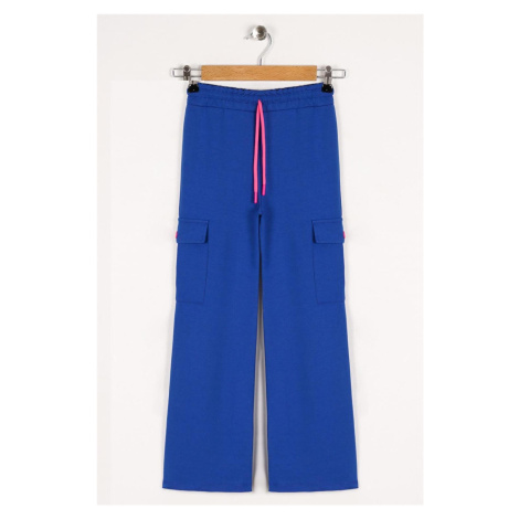 zepkids Girls' Sax-colored sweatpants with cargo pockets and wide legs.