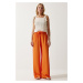 Happiness İstanbul Women's Orange Flowy Knitted Palazzo Trousers