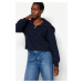 Trendyol Navy Blue Thessaloniki/Knitwear Look Polo Neck Zippered Regular Fit Knitted Sweatshirt