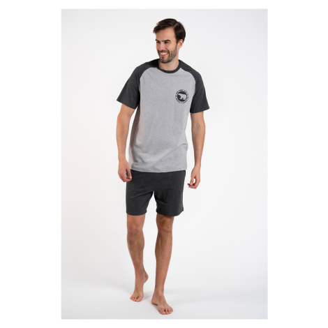 Men's pyjamas Morten, short sleeves, shorts - melange/dark melange Italian Fashion