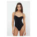 Trendyol Black V-Neck Tie-Up Regular Swimsuit