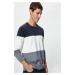 Koton Men's Navy Blue Striped Sweater