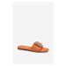 Women's flat heel slippers with embellishments, orange insole