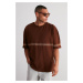 Trendyol Brown Oversize/Wide Cut Embroidered 100% Cotton T-Shirt