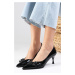 Mio Gusto Shirley Black Color Patent Leather Pointed Toe Buckle Accessory Heeled Shoes