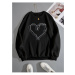Know Women's Black Striped Heart Print Oversized Sweatshirt