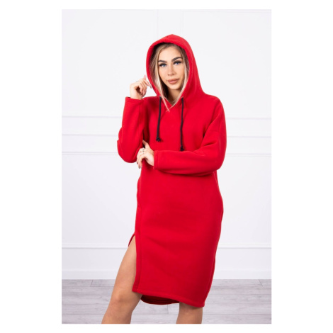 Dress with a hood and a slit on the side red