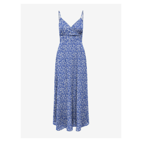 Modré dámske kvetované midi šaty ONLY Nova