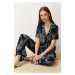 Trendyol Anthracite Animal Patterned Viscose Woven Pajama Set