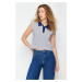 Trendyol Navy Blue Striped Polo Collar Regular/Normal Fit Crop Knitted T-Shirt