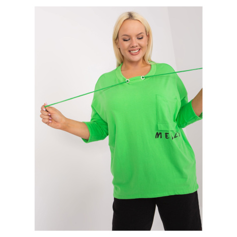 Light green loose plus size blouse with pocket