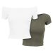 Women's T-Shirt Off Shoulder Rib Tee 2-Pack White+Olive
