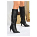 Fox Shoes Women's Black Thin Heeled Boots