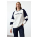 Trendyol Ecru Color Blocked Front Back Printed Oversize Pattern Raglan Sleeve Knitted Sweatshirt